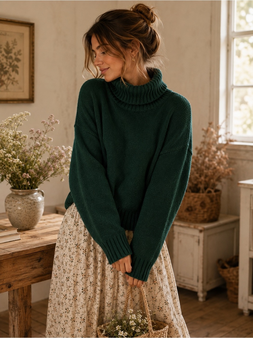 Old Navy 100% Cotton Forest Green Turtleneck Sweater | Size Large